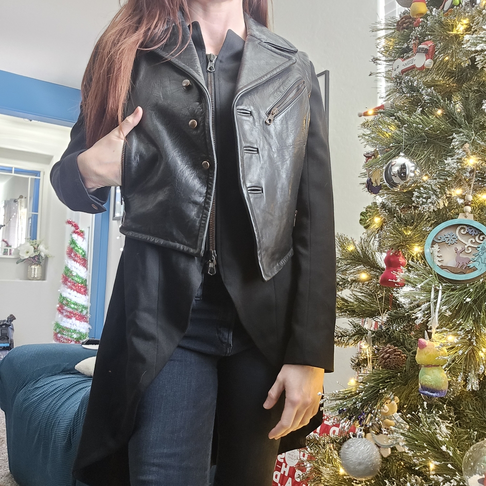 Rag & Bone Black Leather Jacket with Coat Overlay - Picture 2 of 16
